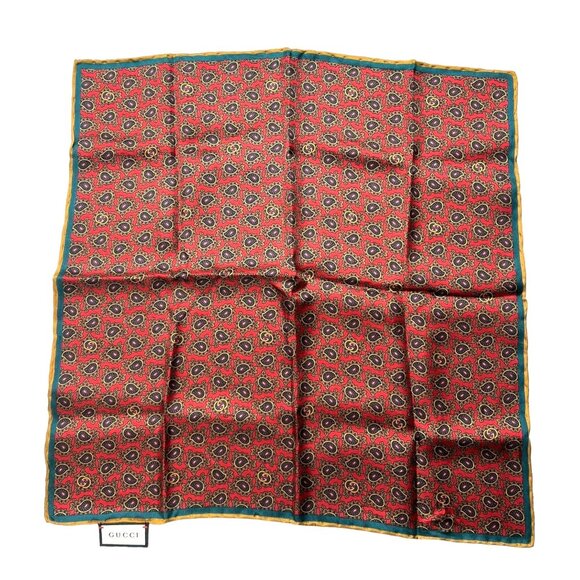 GUCCI: Floral Logo Silk Bag Scarf/Pocket Square 16" x 16" #1361 - Picture 1 of 5